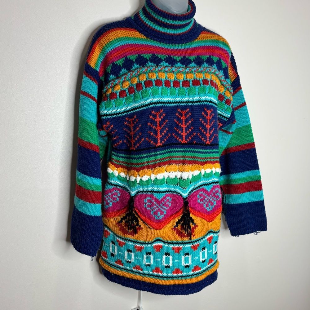Vintage one step up Tassel multicolor retro crewneck funky sweater size small - Picture 4 of 6